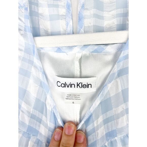 Calvin Klein Women’s Light Blue Gingham Summer Shift Dress Size 6 - Picture 4 of 11